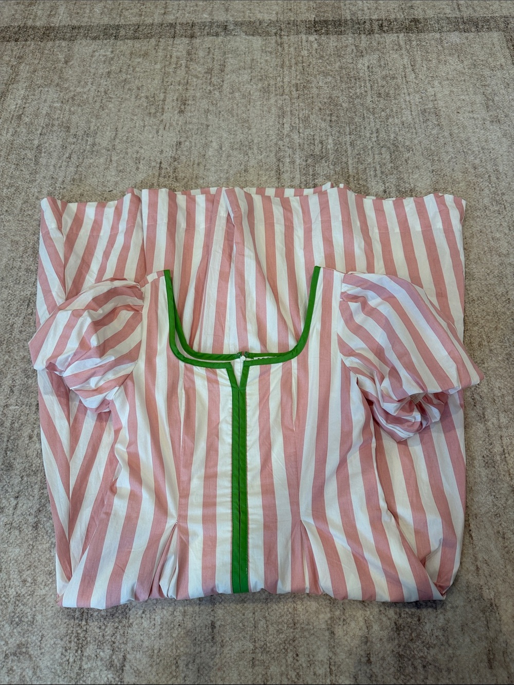 TCEC Pink and White Striped Maxi Dress with Green Trim